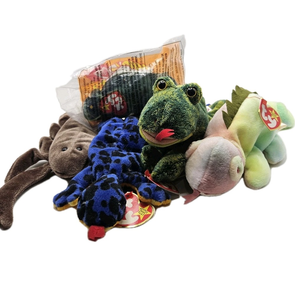 Ty Beanie Babie Bundle:‎ Crooks, Stinger, Iggy. Lizzy, And Teenie Beanie Iggy